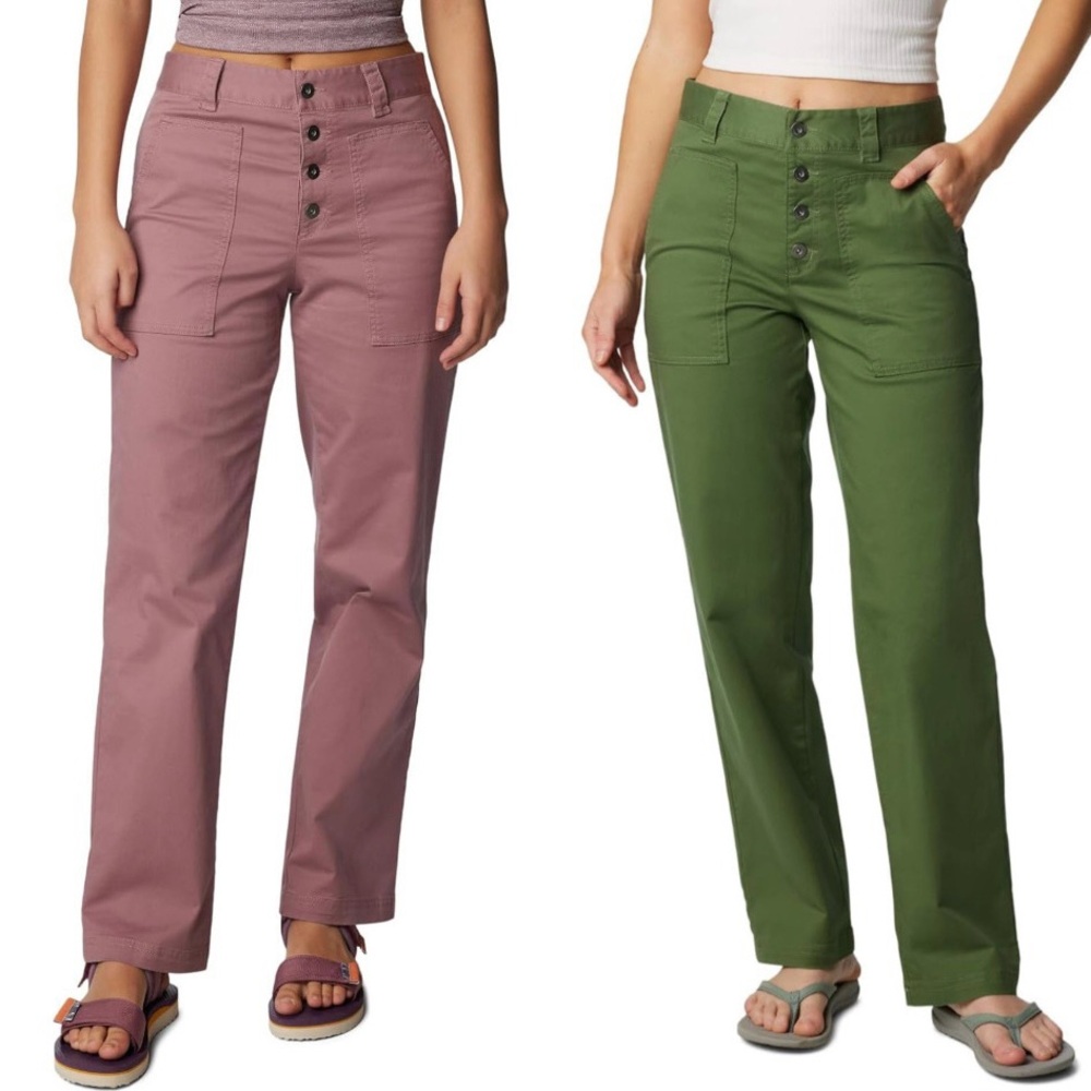 Bundle - High Waisted Button Cargo Utility Trail Pants - Dusty Pink Forest Green